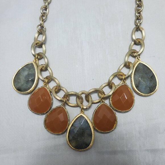 Bijou gold chain with teardrop stones orange and translucent blue - Picture 6 of 8